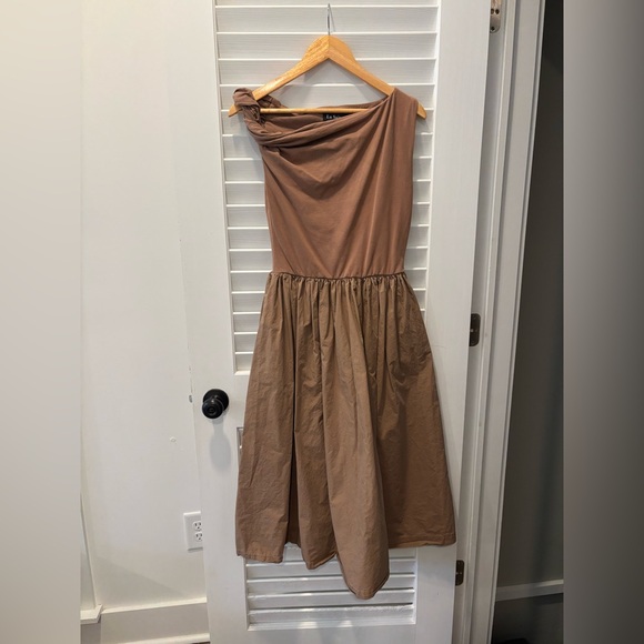 EN SAISON Brown Parker Mixed Media Off Shoulder Midi Dress Size Medium - Picture 6 of 10